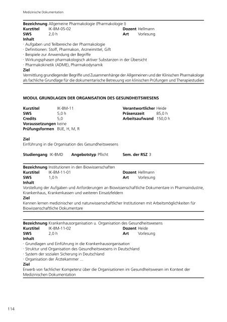 22 3. Bachelor-Studiengang Medizinische Dokumentation (BA MD ...
