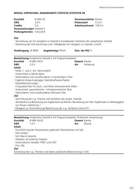 22 3. Bachelor-Studiengang Medizinische Dokumentation (BA MD ...