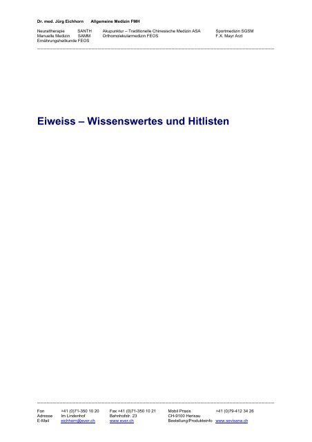 Eiweiss – Wissenswertes und Hitlisten - Ever - Dr. med. Jürg Eichhorn