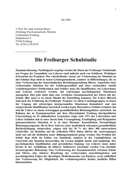 in deutscher Sprache - Prof. Dr. Joachim Bauer