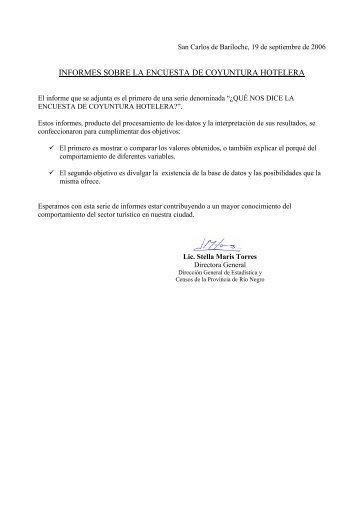 informes sobre la encuesta de coyuntura hotelera - Bariloche