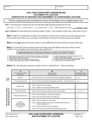 civil case cover sheet addendum and - Superior Court of California ...