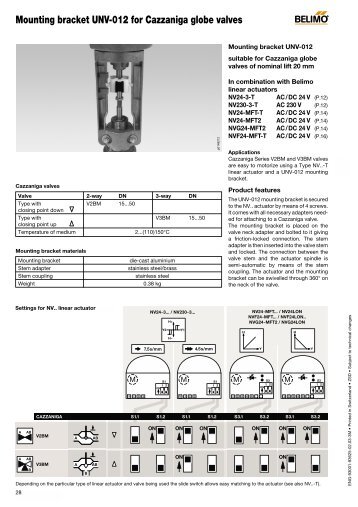 Mounting bracket UNV-012 for Cazzaniga globe valves - Belimo