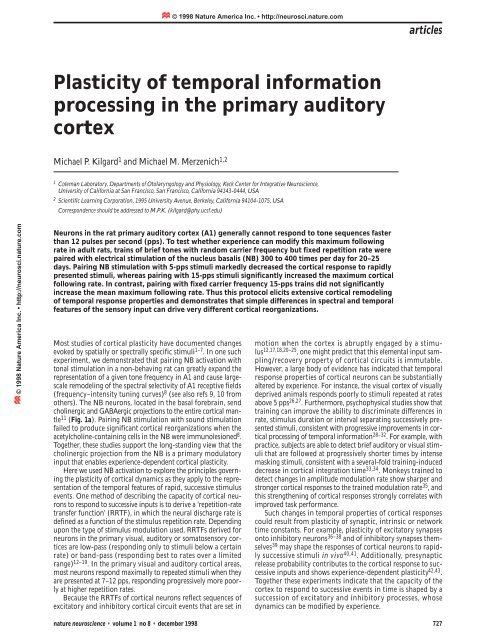 Plasticity of Temporal Information Processing in the Primary Auditory ...