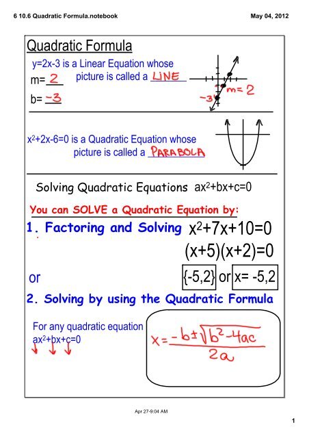 6 10 6 Quadratic Formula Notebook
