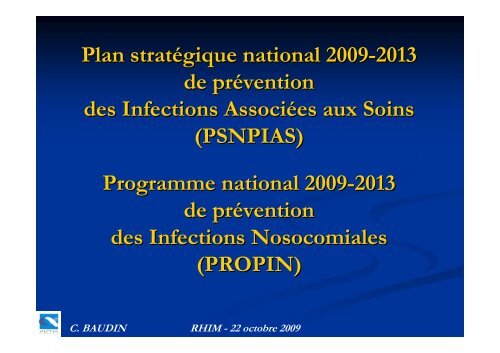Plan stratÃ©gique national 2009-2013 de prÃ©vention ... - CCLIN-EST
