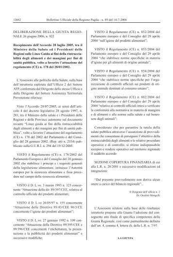 Regione Puglia DGR n. 922 del 26/06/2006 - Studio Santoro