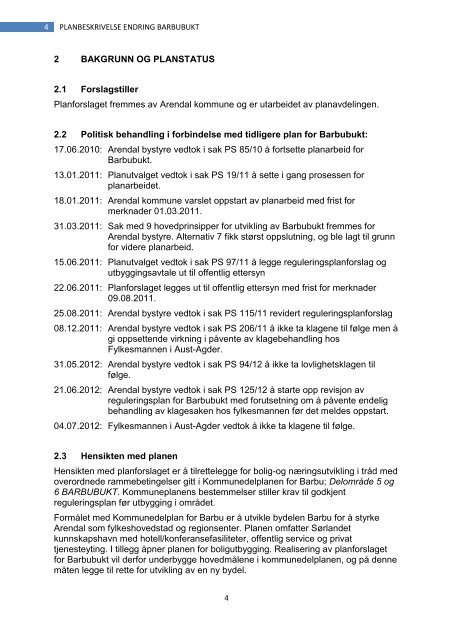 Planbeskrivelse, datert 07.09.2012 - Arendal kommune