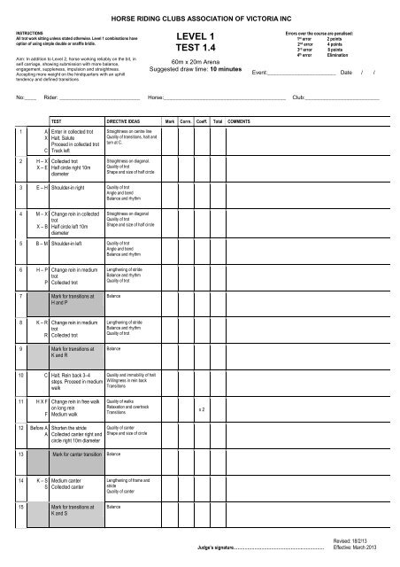 LEVEL 1 TEST 1.4 - Horse Riding Club Association of Victoria