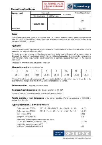 secure 200 - Special structural steels from ThyssenKrupp Steel ...