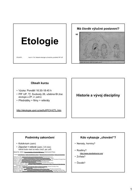 Etologie - Katedra ekologie a životního prostředí