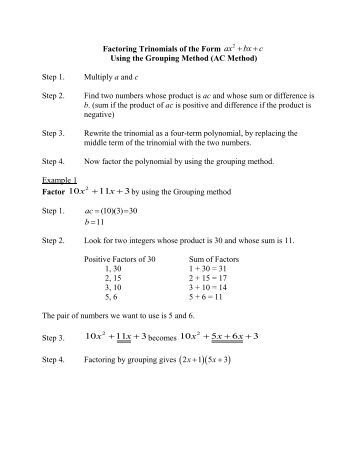 Worksheet Factoring X2 Bx C Worksheet 4 3 factoring trinomials of the form x2 bx c ax2 c