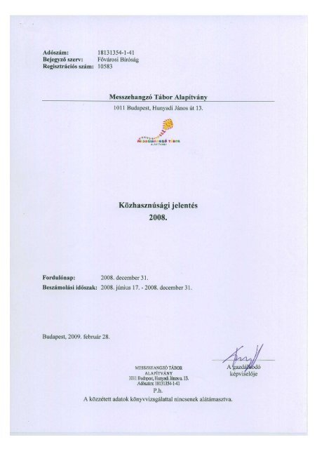 2008. Közhasznúsági jelentés
