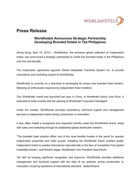 Press Release - Worldhotels