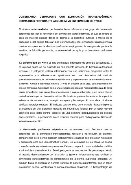 DERMATOSIS CON ELIMINACIÃN TRANSEPIDÃRMICA