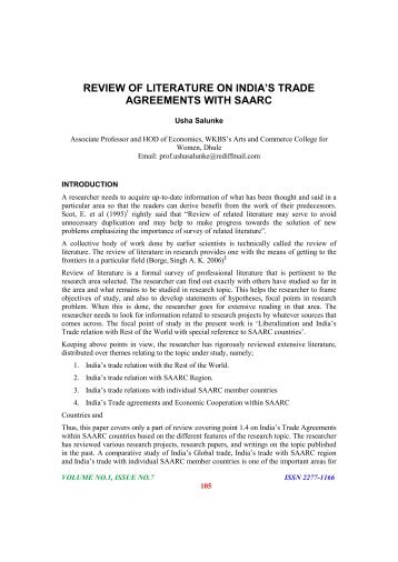 Review of Literature on India's Trade Agreements with SAARC