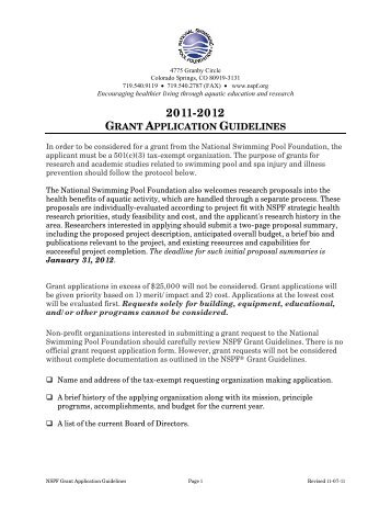 grant application guidelines - National Swimming Pool Foundation