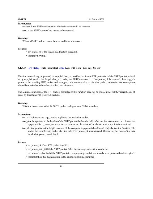 libSRTP 1.4.3 Overview and Reference Manual - SourceForge