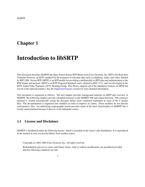 libSRTP 1.4.3 Overview and Reference Manual - SourceForge