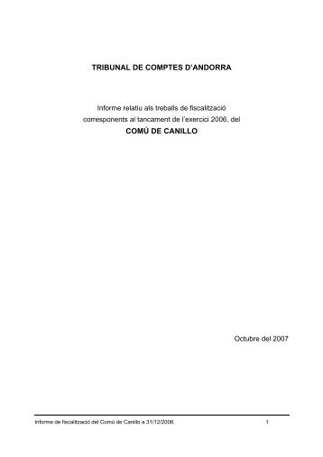 TRIBUNAL DE COMPTES D'ANDORRA COMÃ DE CANILLO