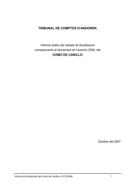 TRIBUNAL DE COMPTES D'ANDORRA COMÃ DE CANILLO