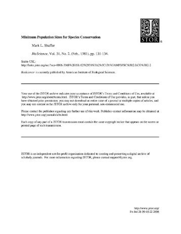 Minimum Population Sizes for Species Conservation Mark L. Shaffer