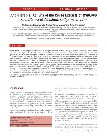 Antimicrobial Activity of the Crude Extracts of Withania somnifera ...