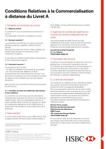 Conditions de commercialisation Ã  distance - HSBC