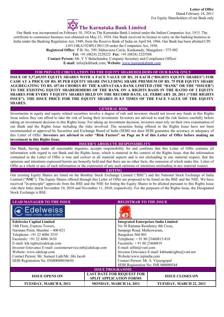 The Karnataka Bank Limited Edelweiss