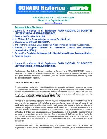 Boletín Electrónico N° 11 - Edición Especial ... - Conadu Historica