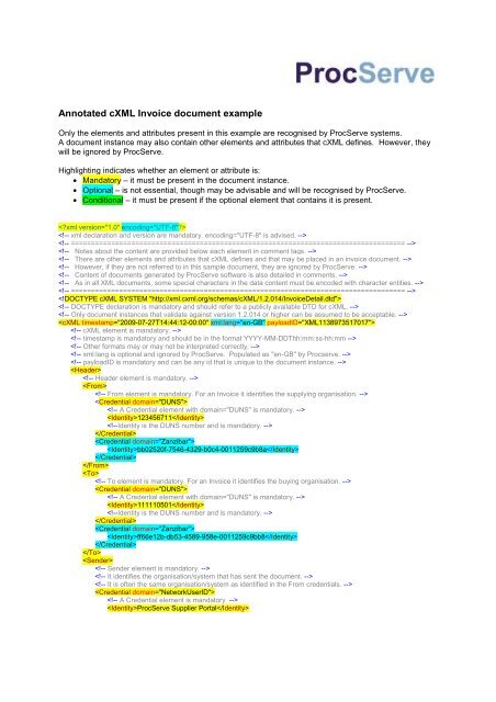 cXML Invoice Annotated - Procserve