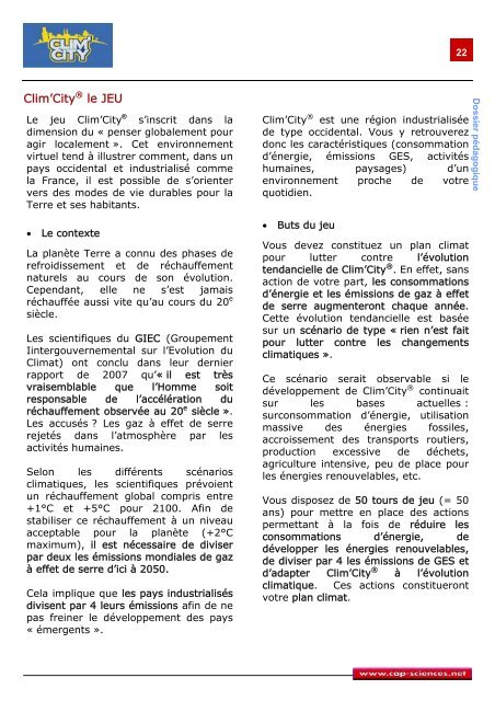 Le livret complet - Clim City - Cap Sciences