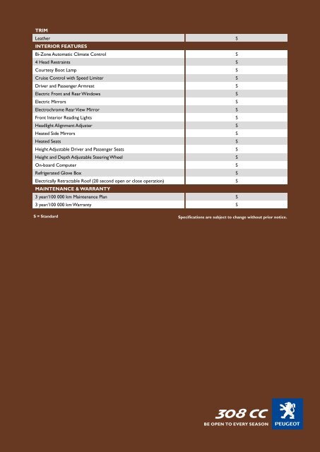Specifications - Peugeot