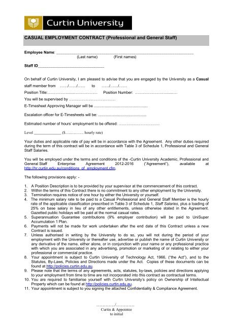Casual Employment Contract Template | HQ Template Documents