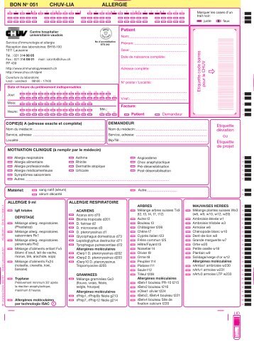 Bon de demande d'analyses NÂ°51-Allergie, Service d ... - CHUV