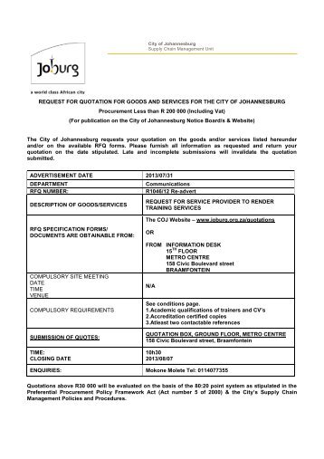 REQUEST FOR QUOTATION FOR GOODS AND ... - Joburg