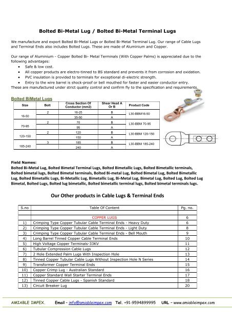 Bolted Bi-Metal Lug - Amiable Impex