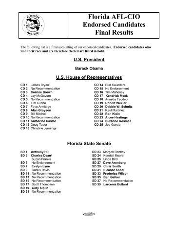 Florida AFL-CIO Endorsed Candidates Final Results