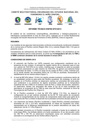 Informe TÃ©cnico ENFEN; enero - 2013 - Imarpe