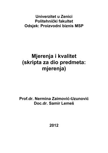 Mjerenja - Katedra za automatizaciju i metrologiju - Univerzitet u Zenici