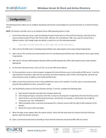 Windows Server & Client and Active Directory ... - Exacq Technologies
