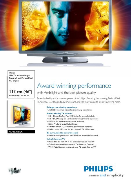 46PFL9705K/02 Philips LED TV with Ambilight Spectra 3 and ...