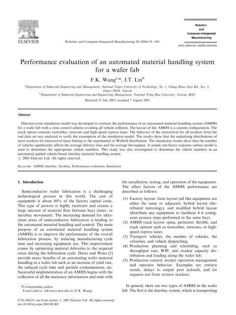 Performance evaluation of an automated material handling system ...