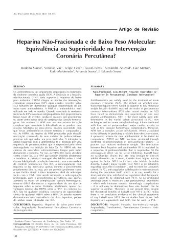 Heparina NÃ£o-Fracionada e de Baixo Peso Molecular - Revista ...