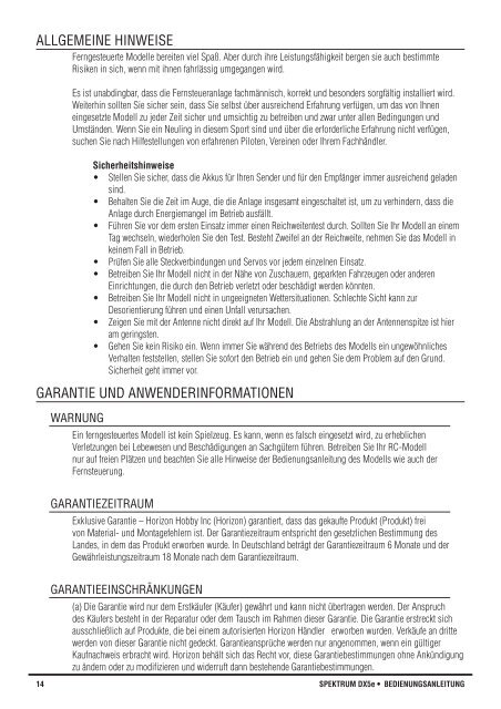 Spektrum DX5e Fernsteuerung 2,4 GHz.pdf - Ballon Sport Böllings ...