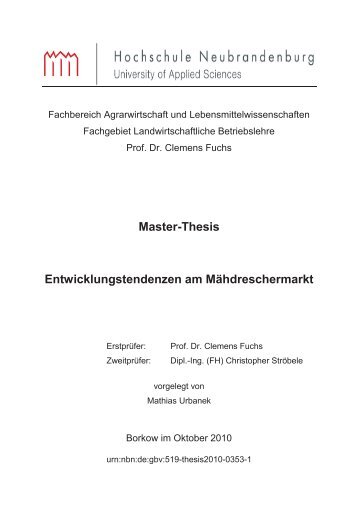 Master-Thesis Entwicklungstendenzen am Mähdreschermarkt