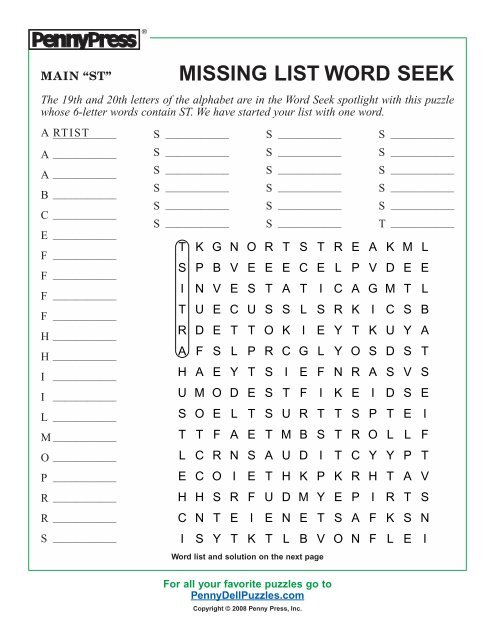 Missing List WS - PennyDellPuzzles