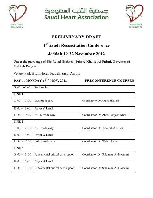 PRELIMINARY DRAFT 1 Saudi Resuscitation Conference Jeddah ...