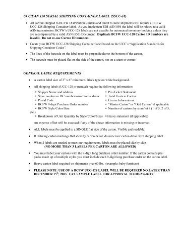 UCC/EAN 128 SERIAL SHIPPING CONTAINER LABEL (SSCC-18)
