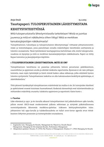 Tulosperustainen lähestymistapa kehitysyhteistyössä - Kepa.fi
